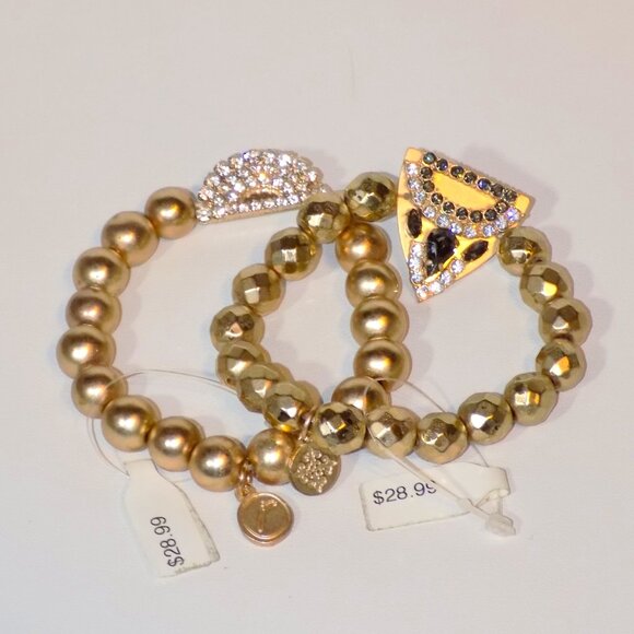 Lot 4 New Signed Jane Marie Metal Bead Bracelets Bundle. Bee Circle & Rhinestone - Picture 9 of 11